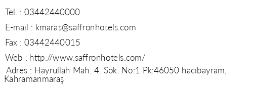 Saffron Hotel Kahramanmara telefon numaralar, faks, e-mail, posta adresi ve iletiim bilgileri